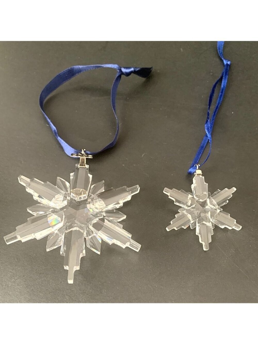 2 Swarovski Crystal Christmas Snowflake Ornament 2006 & Small Snowflake
